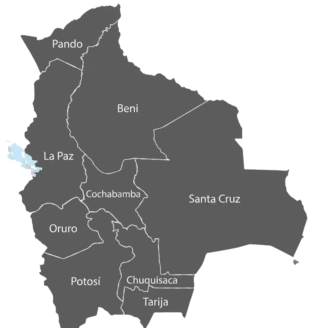 Mapa de Bolivia con proyectos INPROCO